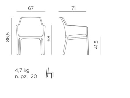 Nardi outdoor Net Relax - Armstoel - Loungestoel - kleur: Antraciet - Stapelbaar - 100% Recyclebaar